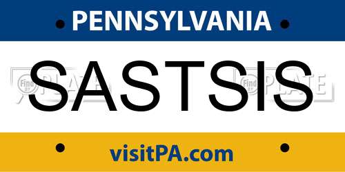 SASTSIS Pennsylvania License Plate