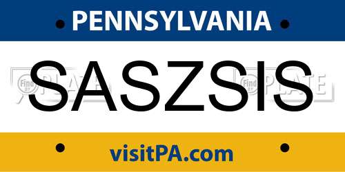 SASZSIS Pennsylvania License Plate