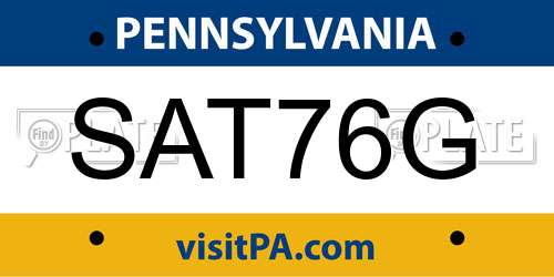 SAT76G Pennsylvania License Plate