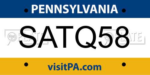 SATQ58 Pennsylvania License Plate