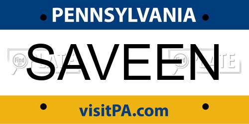 SAVEEN Pennsylvania License Plate