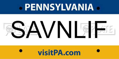 SAVNLIF Pennsylvania License Plate