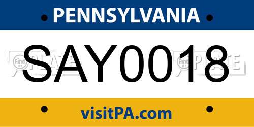 SAY0018 Pennsylvania License Plate