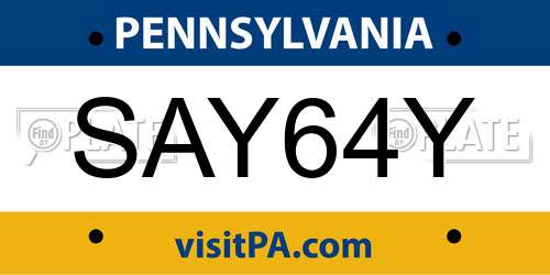 SAY64Y Pennsylvania License Plate