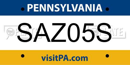 SAZ05S Pennsylvania License Plate