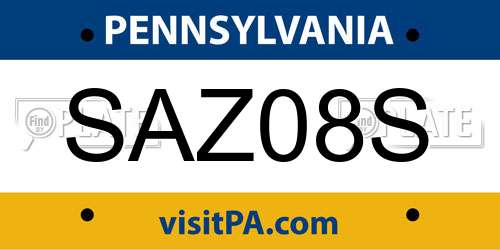 SAZ08S Pennsylvania License Plate
