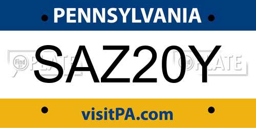 SAZ20Y Pennsylvania License Plate