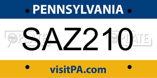 SAZ210 Pennsylvania License Plate