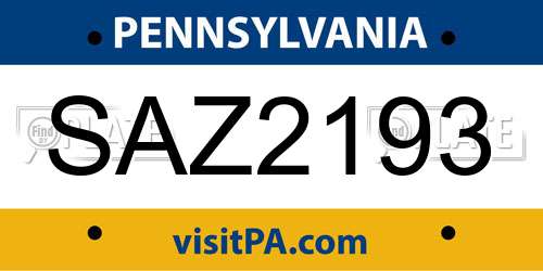 SAZ2193 Pennsylvania License Plate