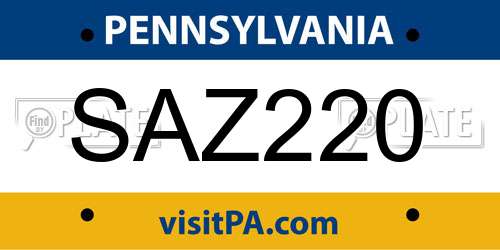 SAZ220 Pennsylvania License Plate