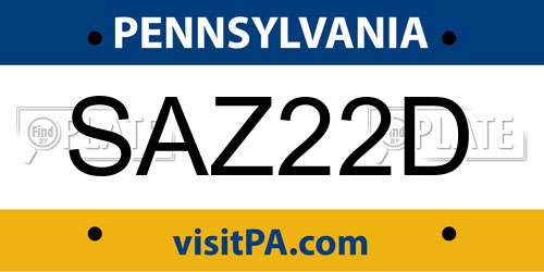 SAZ22D Pennsylvania License Plate