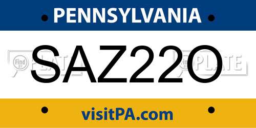SAZ22O Pennsylvania License Plate