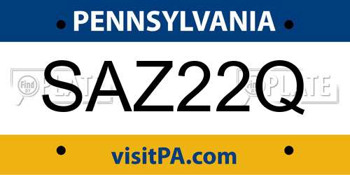 SAZ22Q Pennsylvania License Plate