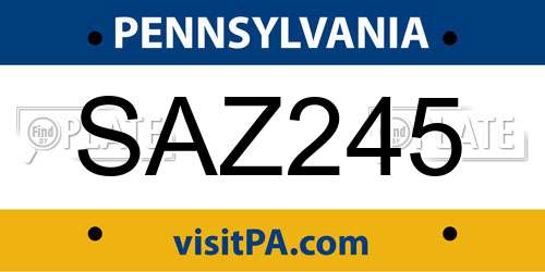 SAZ245 Pennsylvania License Plate