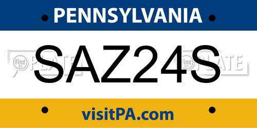 SAZ24S Pennsylvania License Plate