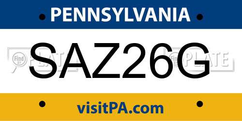 SAZ26G Pennsylvania License Plate