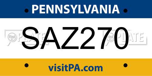 SAZ270 Pennsylvania License Plate