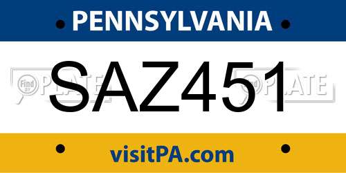 SAZ451 Pennsylvania License Plate