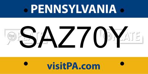 SAZ70Y Pennsylvania License Plate