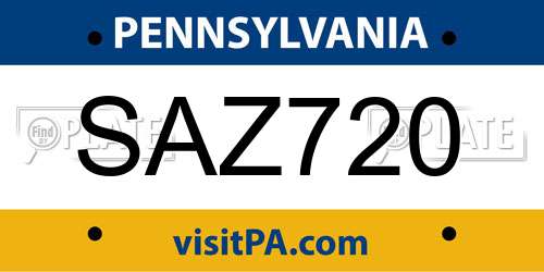 SAZ720 Pennsylvania License Plate