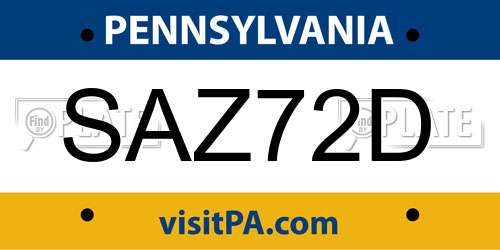 SAZ72D Pennsylvania License Plate