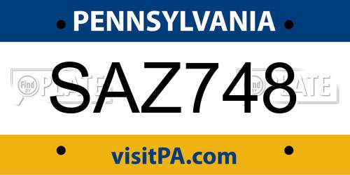 SAZ748 Pennsylvania License Plate