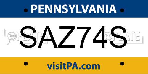 SAZ74S Pennsylvania License Plate