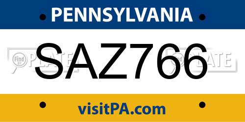 SAZ766 Pennsylvania License Plate