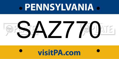 SAZ770 Pennsylvania License Plate