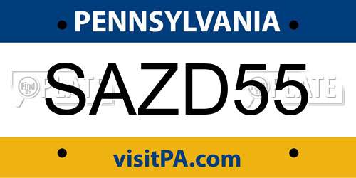 SAZD55 Pennsylvania License Plate