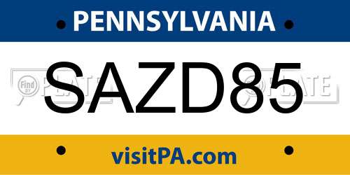 SAZD85 Pennsylvania License Plate