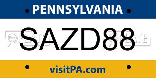 SAZD88 Pennsylvania License Plate