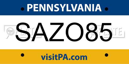SAZO85 Pennsylvania License Plate