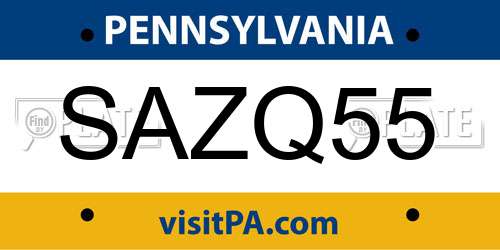 SAZQ55 Pennsylvania License Plate