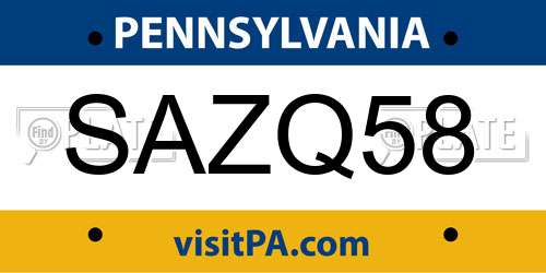 SAZQ58 Pennsylvania License Plate