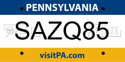 SAZQ85 Pennsylvania License Plate