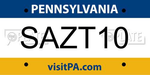 SAZT10 Pennsylvania License Plate