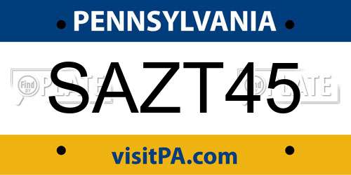 SAZT45 Pennsylvania License Plate