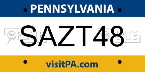 SAZT48 Pennsylvania License Plate