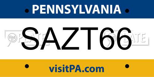 SAZT66 Pennsylvania License Plate