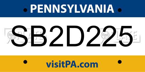 SB2D225 Pennsylvania License Plate