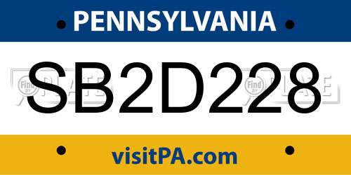 SB2D228 Pennsylvania License Plate