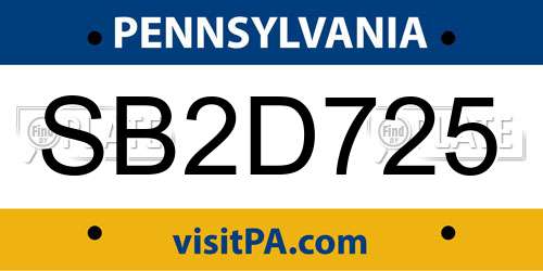 SB2D725 Pennsylvania License Plate