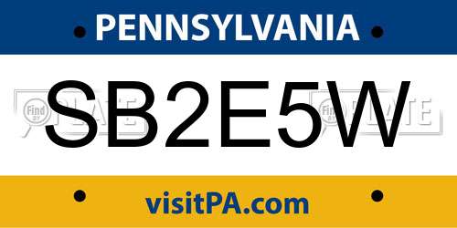 SB2E5W Pennsylvania License Plate