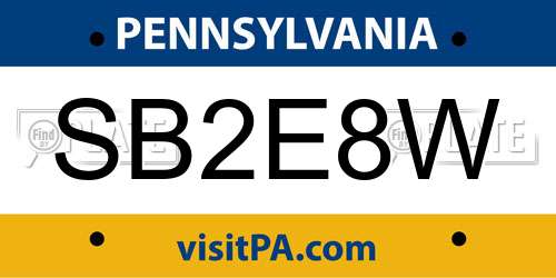 SB2E8W Pennsylvania License Plate