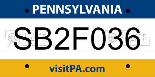 SB2F036 Pennsylvania License Plate