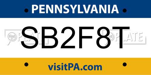 SB2F8T Pennsylvania License Plate