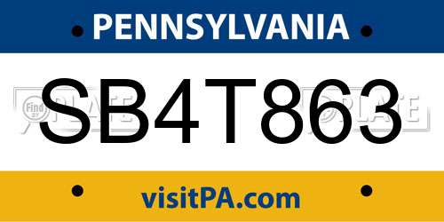 SB4T863 Pennsylvania License Plate
