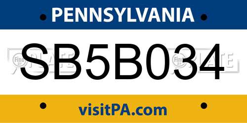 SB5B034 Pennsylvania License Plate