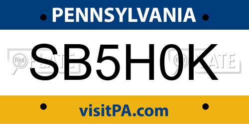 SB5H0K Pennsylvania License Plate